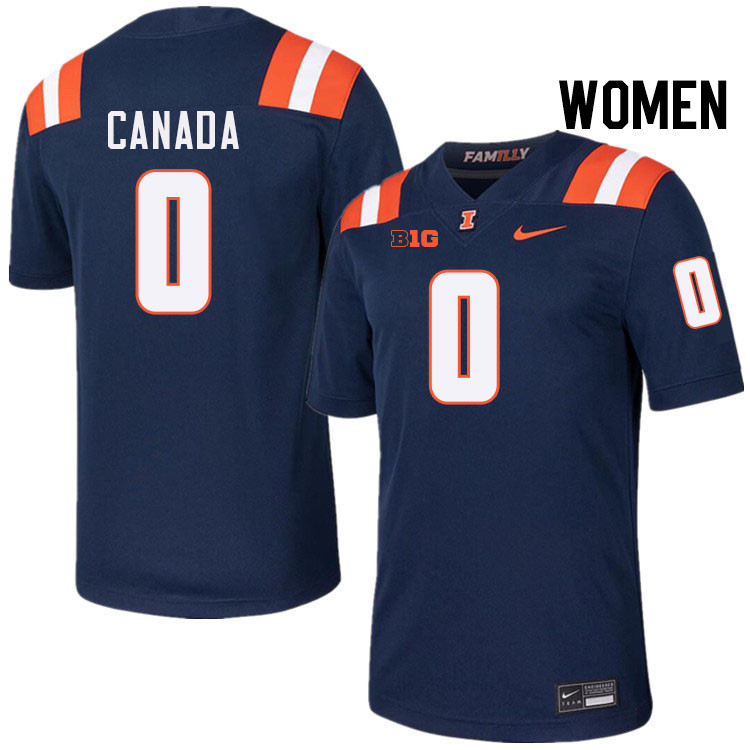 Women #0 Chase Canada Illinois Fighting Illini College Football Jerseys Stitched-Navy